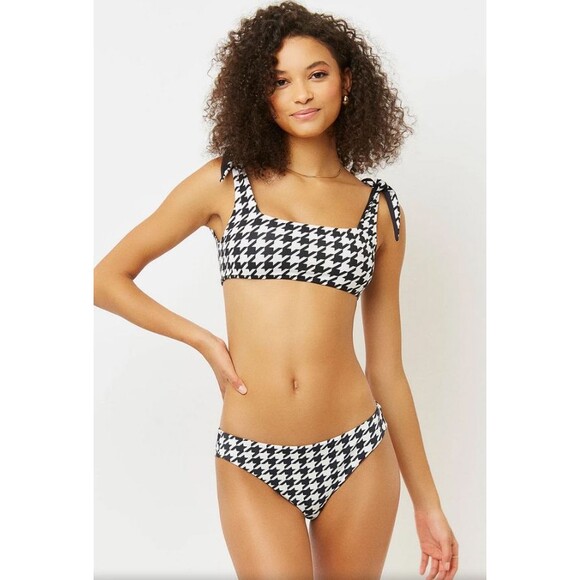 Frankies Bikinis Kendall Tie-Shoulder Bikini Top in Houndstooth Size SMALL - Picture 5 of 5